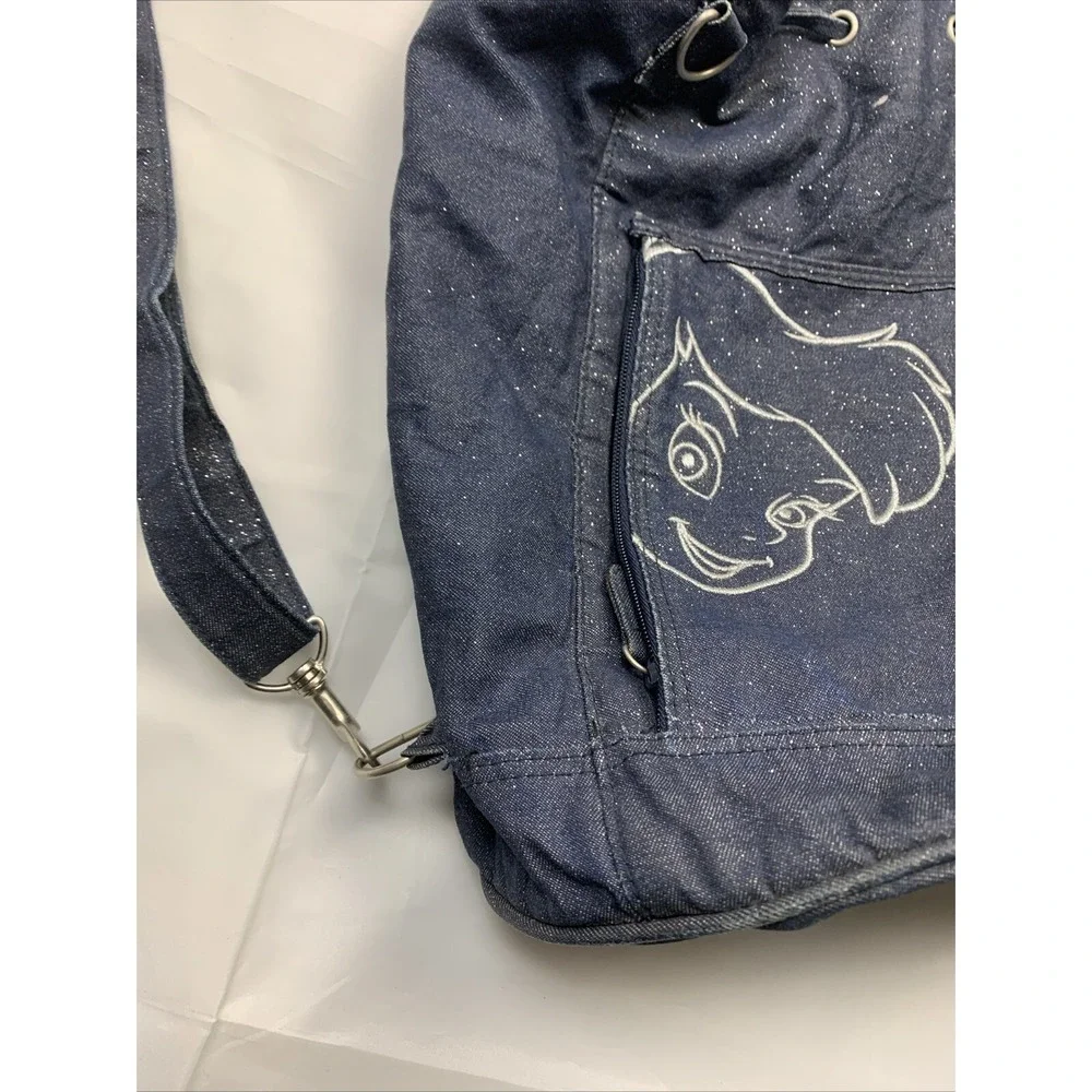 Disneyland Resort Tinker bell Glitter Blue Denim Shoulder Backpack‎ Travel Bag